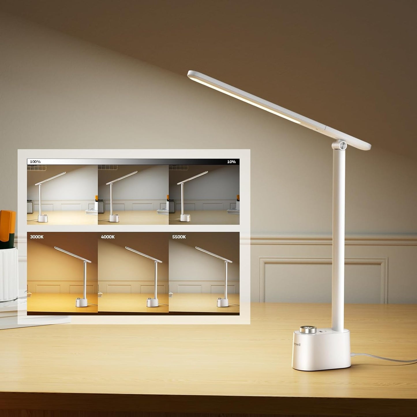 Honeywell H01 Pro LED Desk Lamp - Dimmable Foldable Light with USB Charging & 3 Color Modes for Home Office