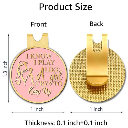 Hafhue I Know I Play Like A Girl Try to Keep Up Pink Gold Golf Ball Marker with Magnetic Hat Clip Stainless Steel-Great Gift for The Golfer with a Sense of Humor and Perfect for The Golf Course