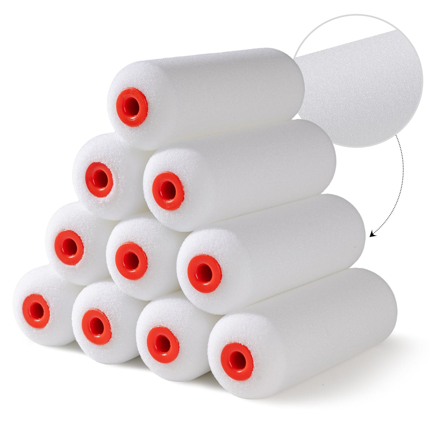 Mister Rui 4" Foam Paint Roller Covers 10-Pack, 50kg/m³ High Density - Washable & Reusable for Smooth Finish on Furniture, Cabinets, DIY Projects