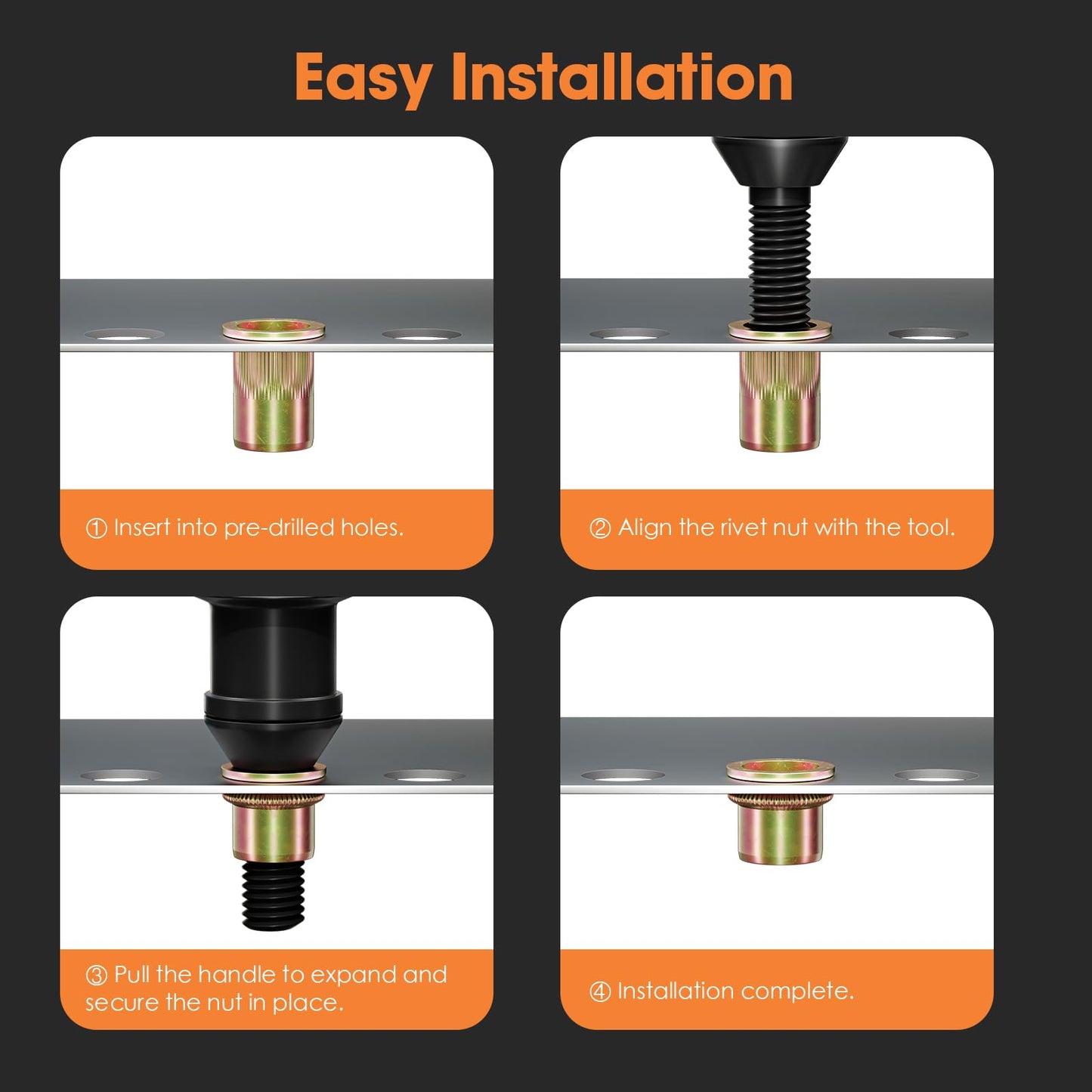 HANGLIFE Rivet Nut, M12 Metric Rivnut - Flat Head Nutserts, Zinc Plated Carbon Steel Knurled Body Threaded Insert Nuts, 20 Pieces