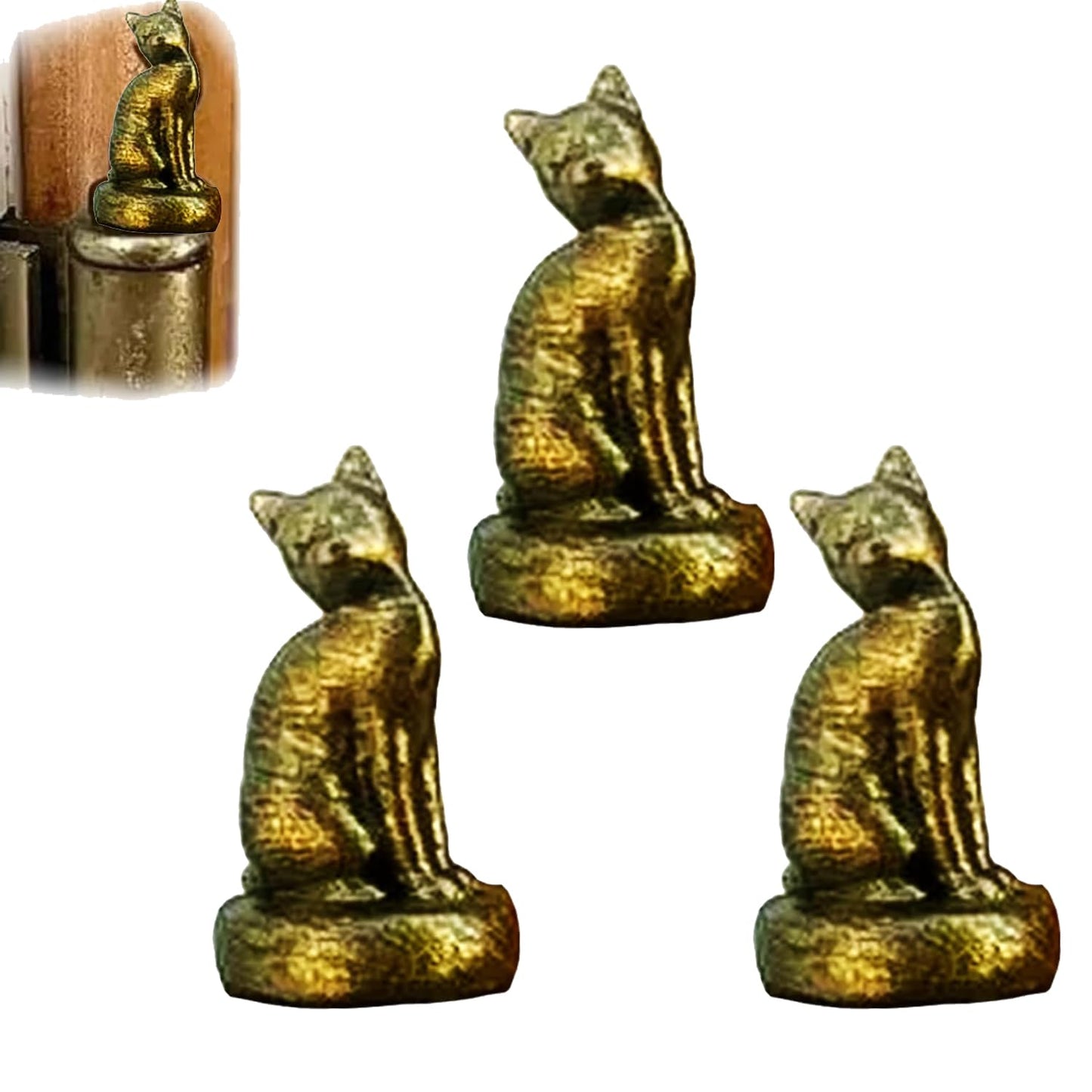 Cat Hinge Head,3Pcs Cat HingeCaps Decorative Topper Magnetic, HingeHeads Decorative Toppercat,Bronzed Cat Gargoyle Door-Hinge,for Animal Lovers