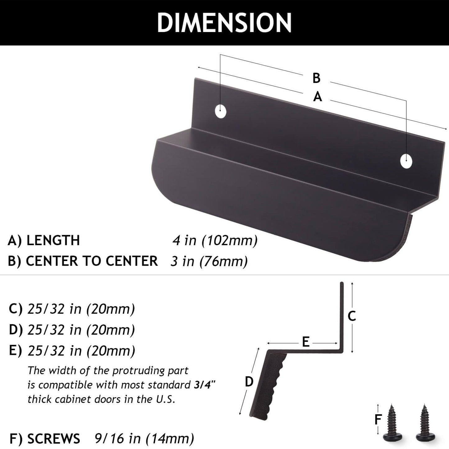 RVPEKUPE 1-Pack Under Cabinet Foot Pull with Adhesive and Screws, Hands Free Toe Foot Pull Opener for Kitchen Trash Cabinet Drawer, 4 Inch (Matte Black)