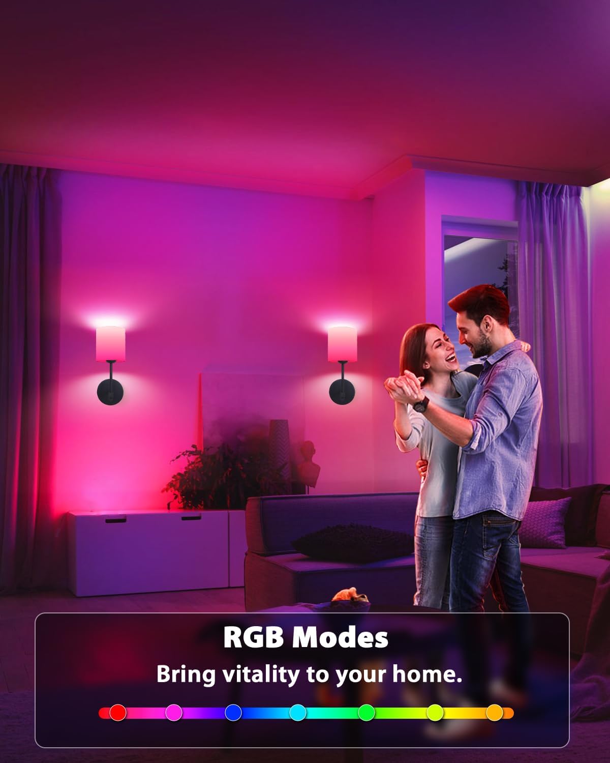 Rechargeable Black Wall Sconce Set of 2 - 5CCT Wireless Dimmable Lights with Remote for Bedroom & Living Room