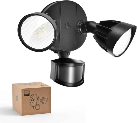 Philips 44W LED Outdoor Security Light with PIR Motion Sensor - 4200 lm, 5000K, Waterproof, Dusk to Dawn, Dual Heads