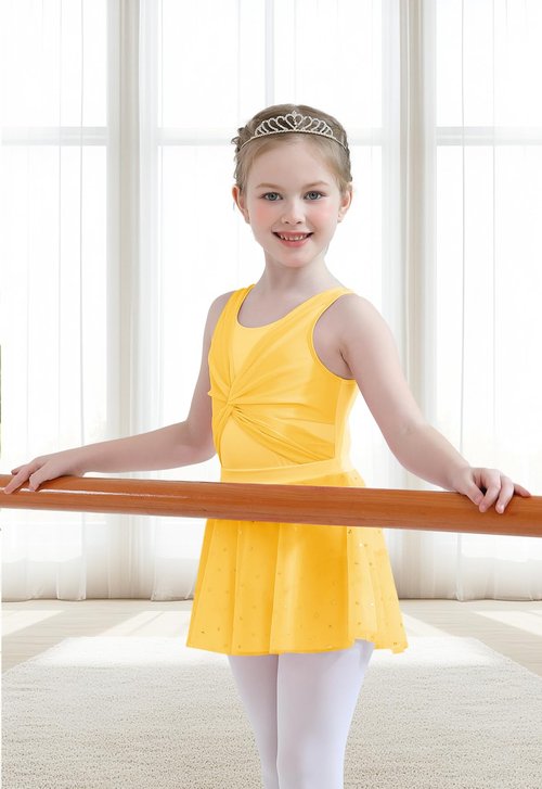 DAXIANG Ballet Leotards with Shiny Dance Skirt Sleeveless Gymnastics Leotard for Girls Toddler Dance Dress Outfit Yellow Size 9-10 Years