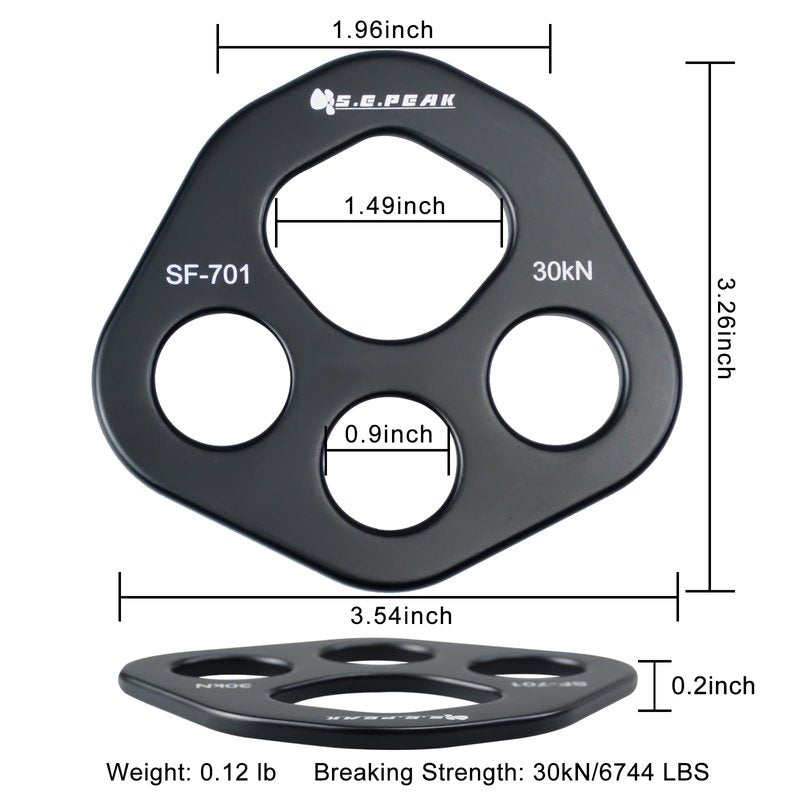 SEPEAK 30kN Rigging Plate, Force Divider Plate Bear, Anchor Multipliers Connector Gear for Yoga Hammock Descender Rock Climbing
