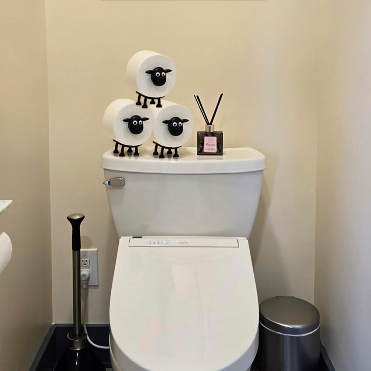 Sheep Toilet Roll Holder: Tissue Paper Roll Storage Stand - 3D Printed Black Sheep Loo Roll Holder - Toilet Paper Holder Bathroom Set for Bathroom Shelf Housewarming Gift Bathroom Decor (3 Pcs)