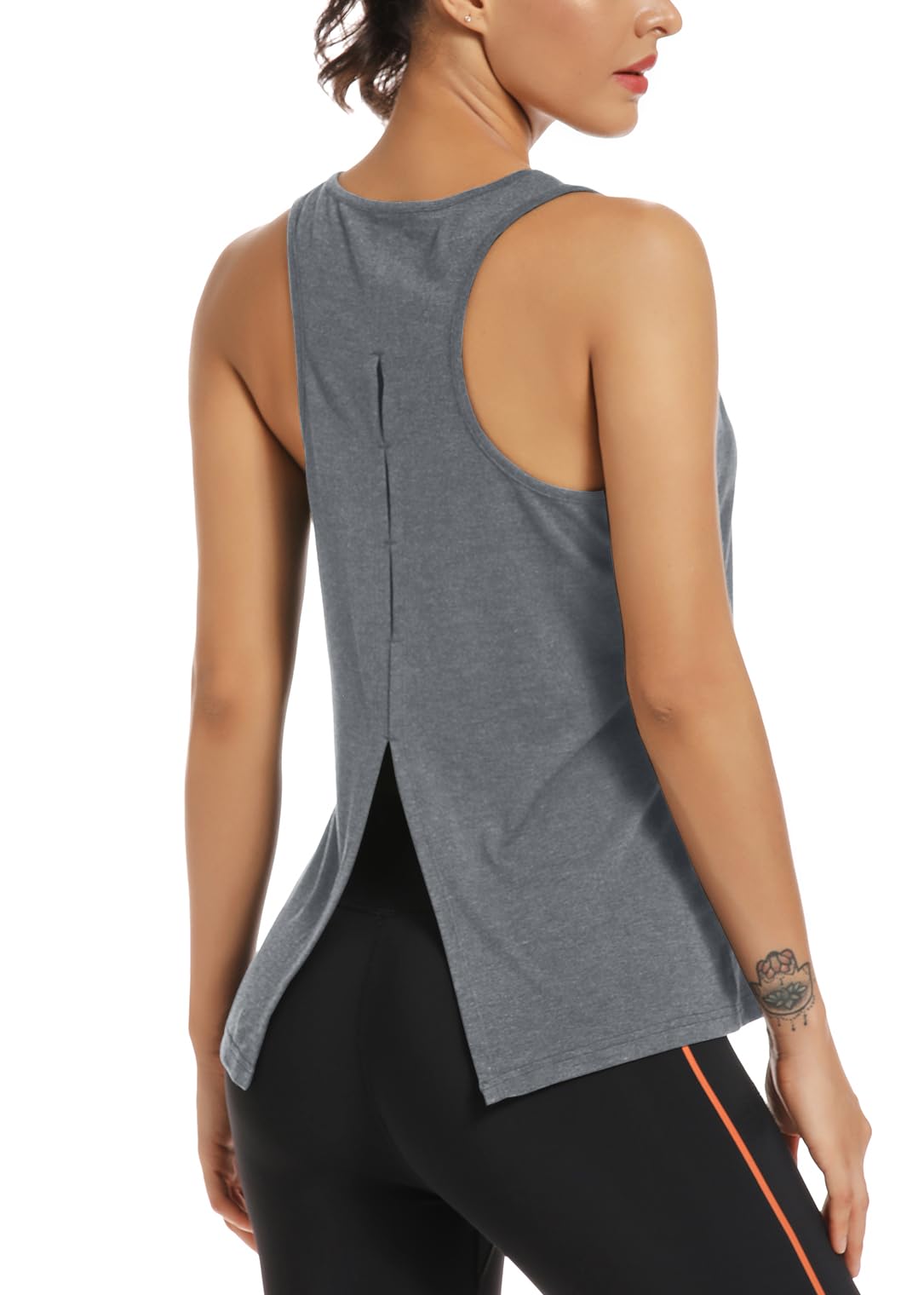 Muzniuer Open Back Yoga Tops Shirts for Women Workout Activewear Exercise Yoga Tank Tops Backless Sports Tank LightGray M
