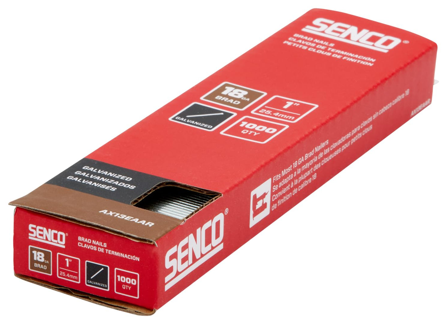 SENCO AX13EAAR 1" 18 Gauge Brad Nails, Galvanized Finish 1,000 Count Pack