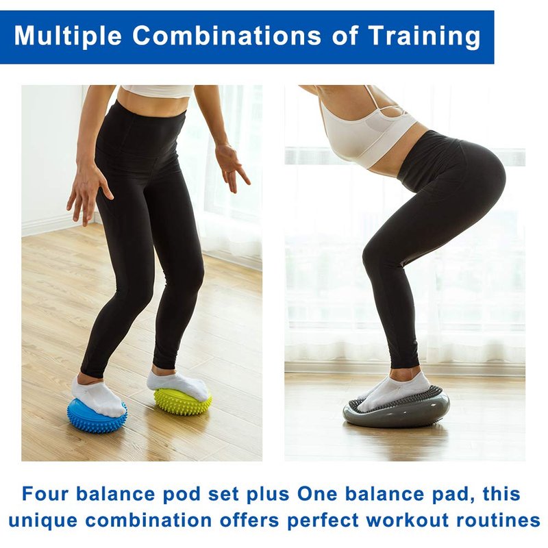 StrongTek Hedgehog Balance Pod Kit - Set of 4 Balance Pods and 1 Wobble Cushion for Core Strength, Agility, and Stability Training, Includes Air Pump, Ideal for Physical Therapy, Rehabilitation