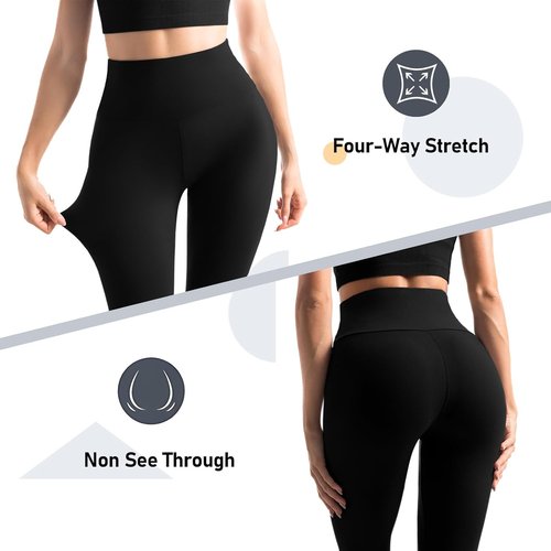 Leafigure High Waisted Leggings for Women - Soft Yoga Pants with Pockets | 2 Pack