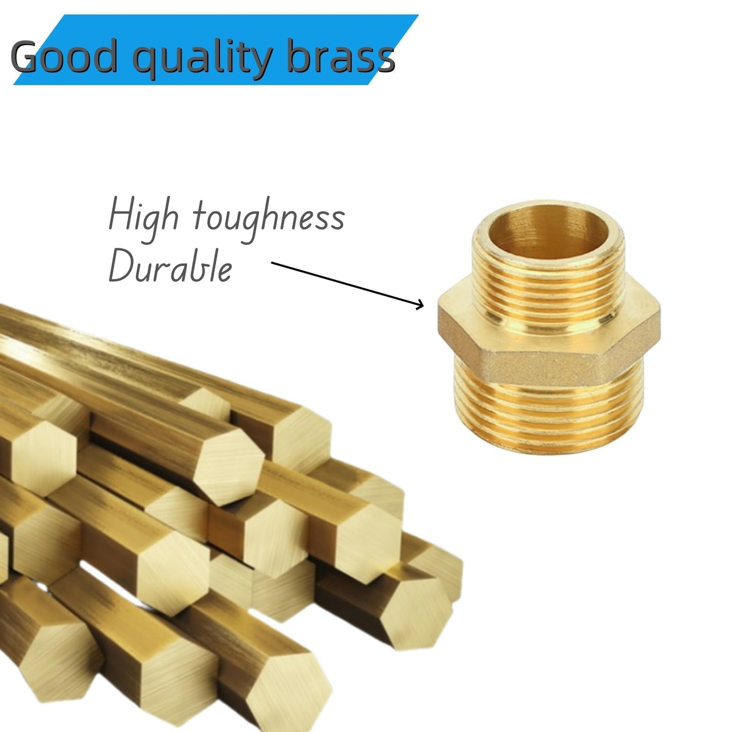 3pcs 3/4'' NPT x 1/2'' NPT Brass Hex Nipple,Brass Reducer 3/4 to 1/2 Adapter Pipe Fitting Reducing Solid Hex Nipple,3/4 male to 1/2 male Reducer Pipe Fitting for Connect Gas Water Pipe Systems