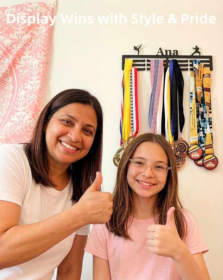 Skiennix Personalized Medal Holder - Custom Name Display Rack for 63 Awards Ribbons | Metal Wall Mount