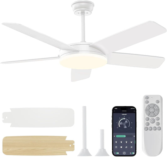 45-Inch Dimmable Ceiling Fan with Lights & Remote - 6 Speeds, Reversible, Quick Install for Indoor/Outdoor Use
