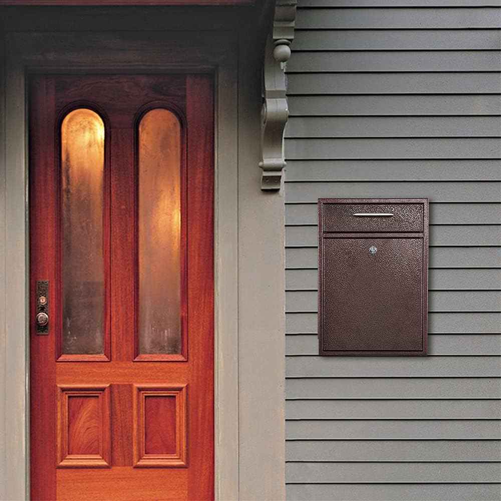 Secure Wall-Mount Mailbox with Lock | KYODOLED Large Steel Drop Box, Black, 16.2H x 11.22L x 4.72W