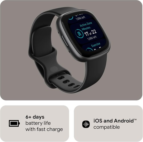 Fitbit Versa 4 Fitness Smartwatch - Daily Readiness, GPS, 24/7 Heart Rate, Black/Graphite, One Size