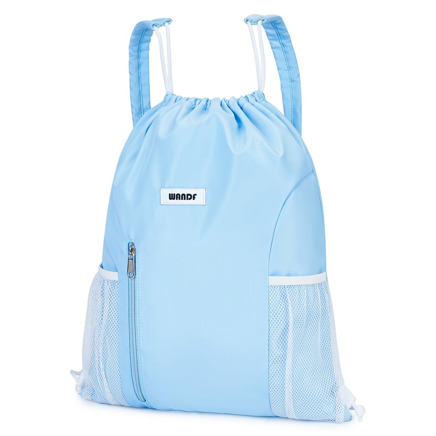 WANDF Drawstring Backpack with Shoulder Pad Sports Gym Backpack with Mesh Pocket String Bag for Women Men(Blue)