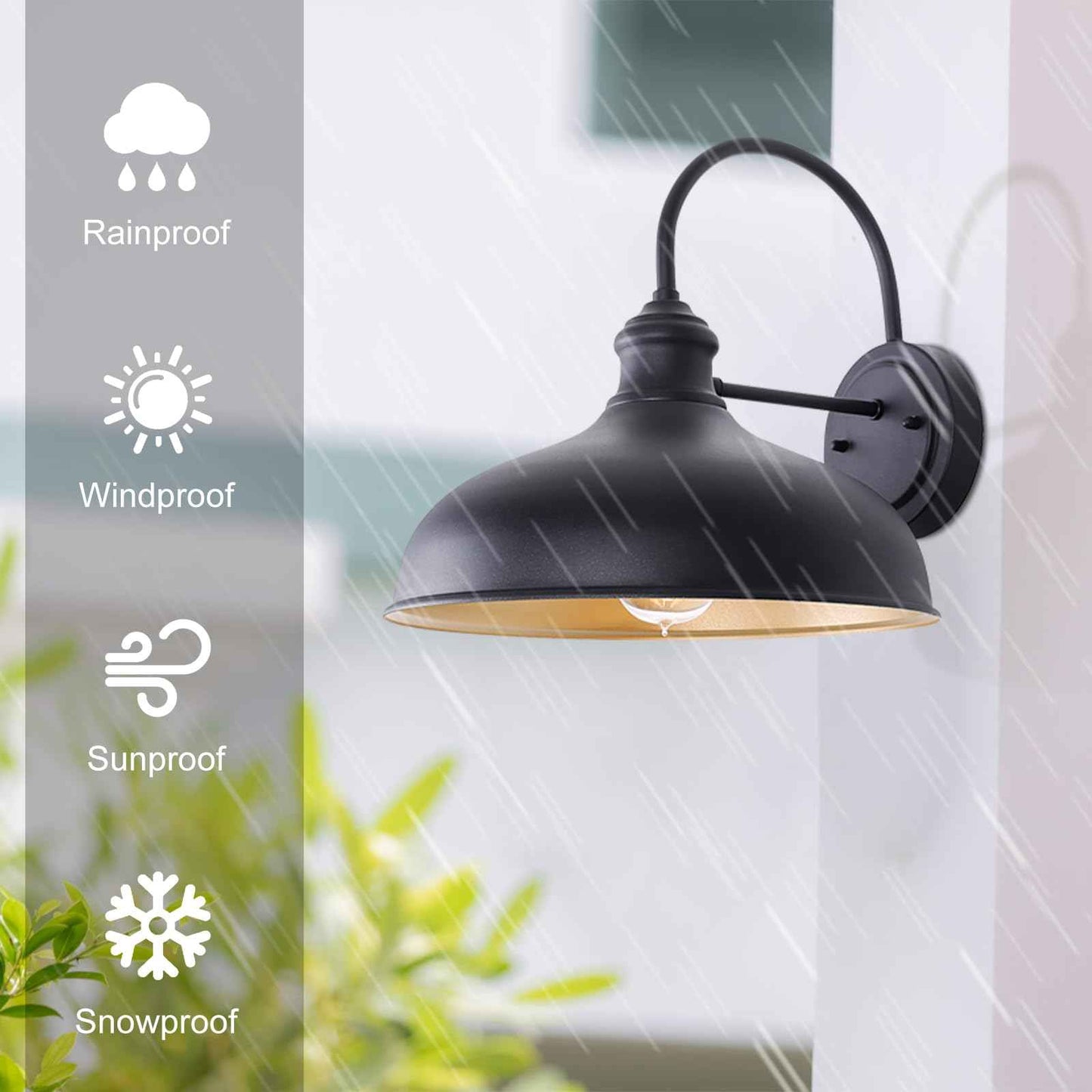 GOALPLUS 10" Dome Barn Lights for Farmhouse, Matte Black Gooseneck Outdoor Light Fixture, Exterior Porch Lighting with Wall Mount, Outside Goose Neck Wall Sconce for Patio