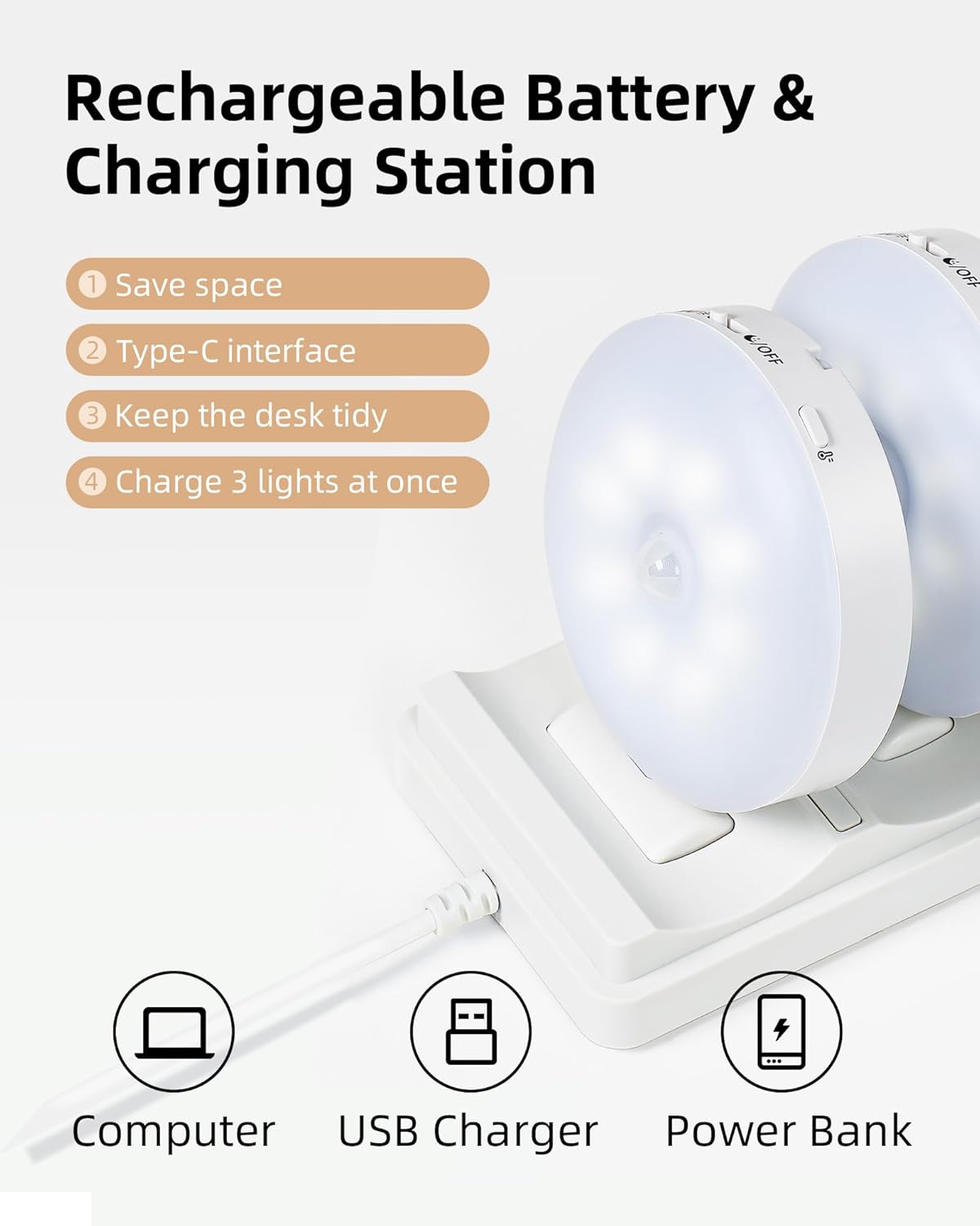 Rechargeable Under Cabinet Puck Lights with Remote - Dimmable RGB & 3 Color Temps (6 Pack)