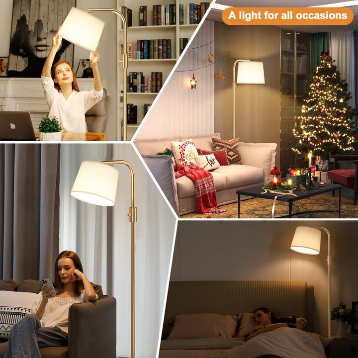 Modern Dimmable Floor Lamp with 9W LED Bulbs - Stylish Standing Light for Living Room & Bedroom (Gold & White)