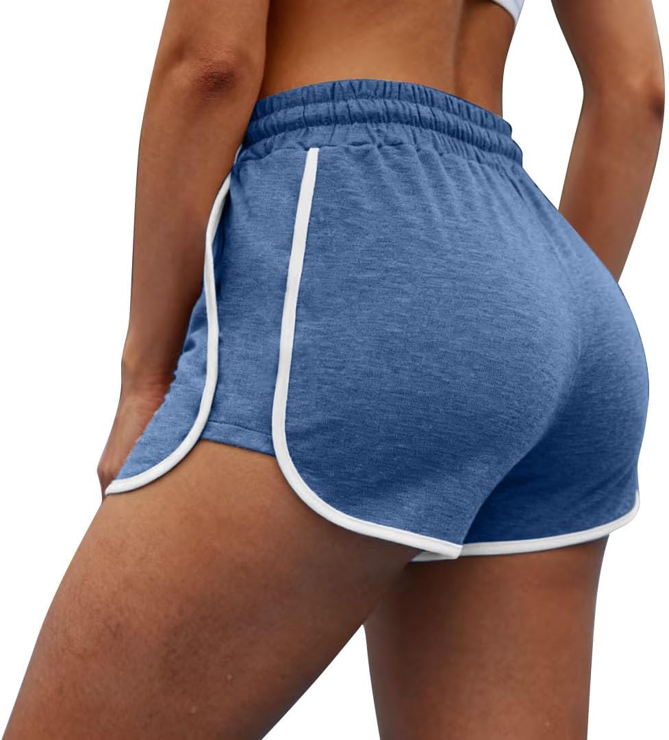 WIHOLL Women's Athletic Shorts - Color Block Dolphin Design with Pockets & Adjustable Drawstring