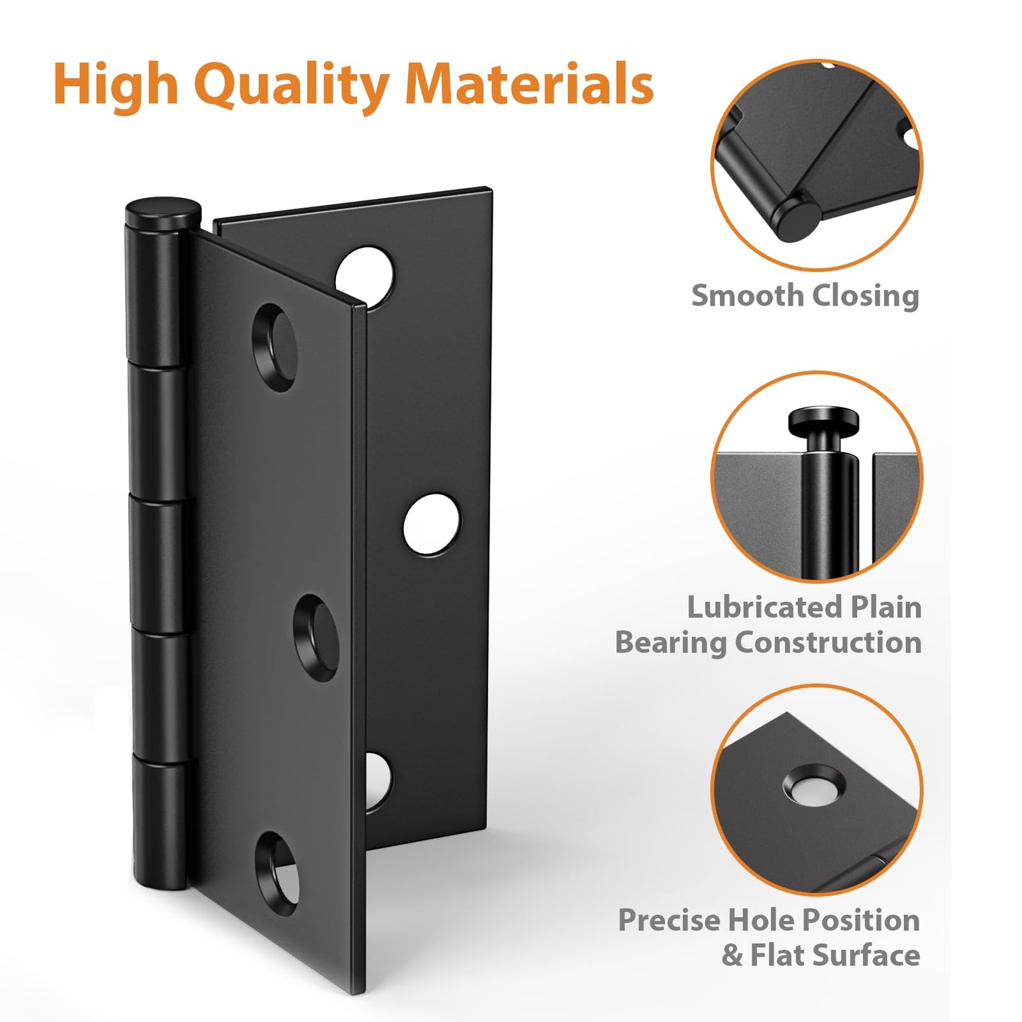 AmzGod 3 Pack 3.5 Inch Matte Black Door Hinges, Interior Hinges with Square Corners, 3 1/2" Black Hardware for Standard Residential Doors