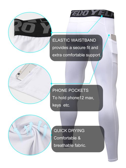 LEICHR 3 Pack Mens Compression Pants Running Tights Athletic Sports Baselayer Pockets Basketball Active Tights