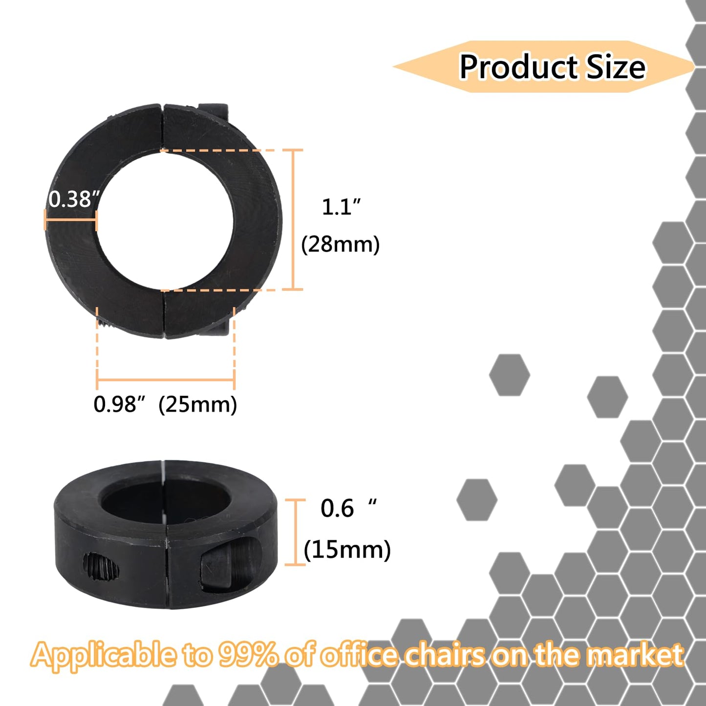 Jayen Steel Office Chair Sagging Fix Clamp - Heavy Duty Height-Lock Bracket for Failed Gas Cylinder, Prevents Chair Sinking (No Replacement Needed) - 2 Pack