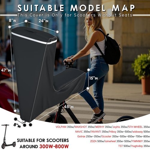 GEHENG Electric Scooter Cover, Outdoor Waterproof and Dustproof Scooter Cover, Adults/Kids Electric Scooter Storage Cover, Universal Electric Scooter - L45x W24x H47 Inch, Black
