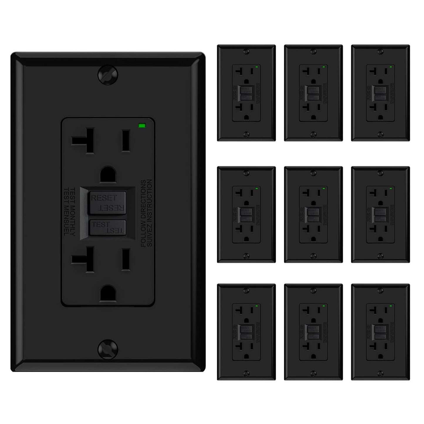 GFCI Outlet 15 Amp - Self-Test Electrical Receptacle with LED Indicator, 10 Pack