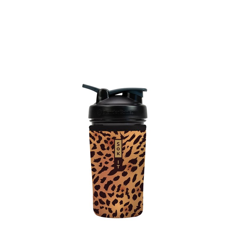 Sok It BotlSok Protein Blender Shaker Bottle Sleeve Insulated Neoprene Cover (Classic Leopard, Fits 24oz Blender)