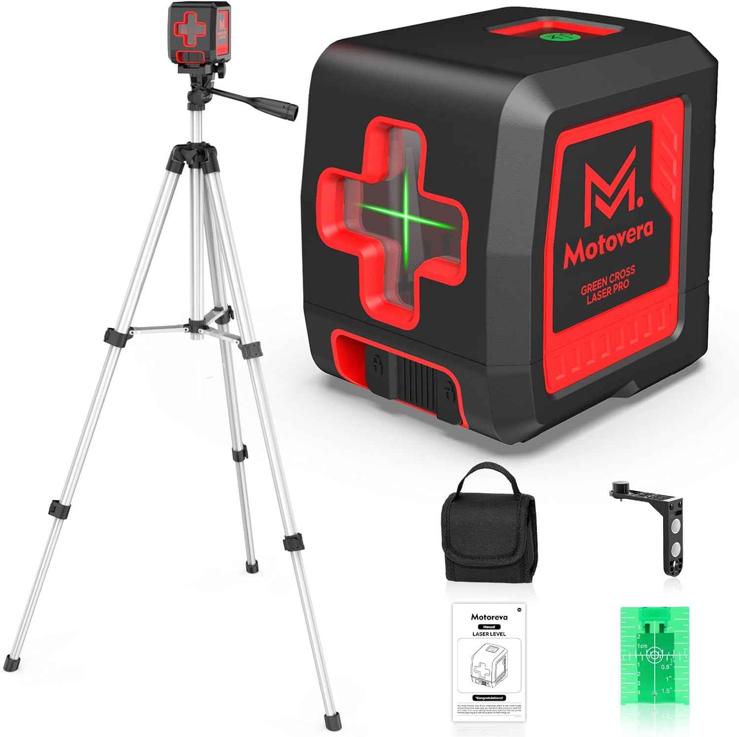 Green Laser Level with Tripod - 100ft Self-Leveling Cross Line, IP54 Waterproof, 4 Brightness Modes & Carrying Bag