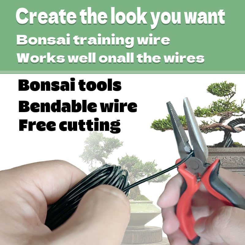 Bonsai Wire 7pcs-5 Rolls of Aluminum Bonsai Training Wire, Cutting Pliers and Plant Ties with Cutter 50 Meter Bonsai Tool Set, Adjustable Anodized Wire 1/1.5/2.0 mm for Bonsai Tree Training DIY Tools