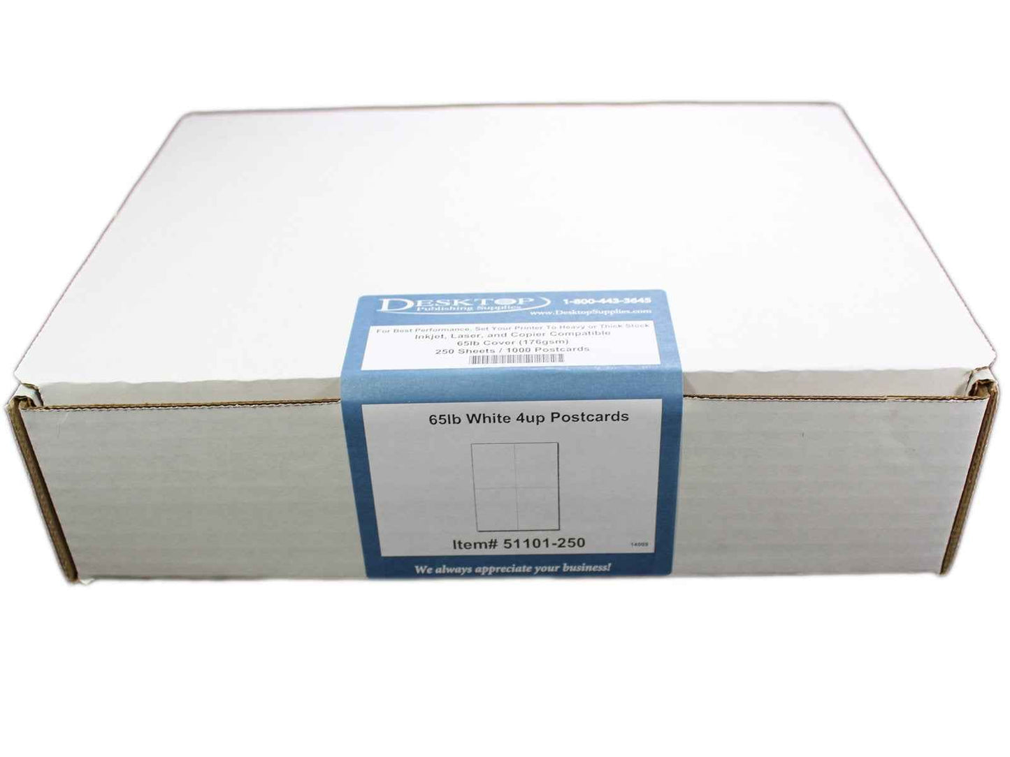 65lb White 4up Postcards - Desktop Publishing Supplies, Inc.™ Brand (250 Sheets / 1000 Postcards)