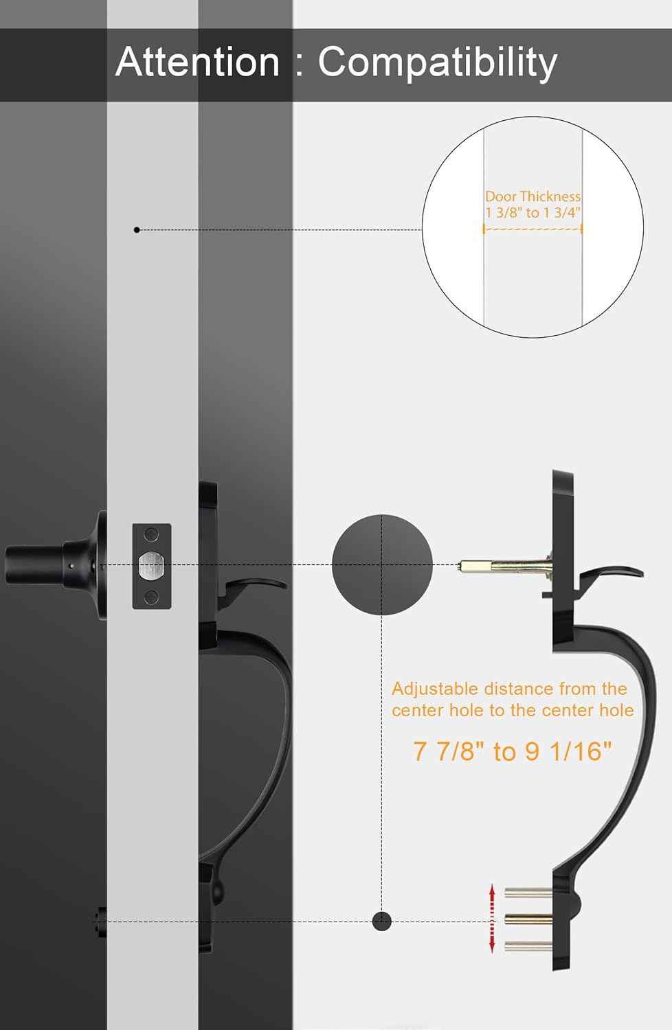 Gold Front Door Handle & Deadbolt Set - Reversible Lever Lock Hardware