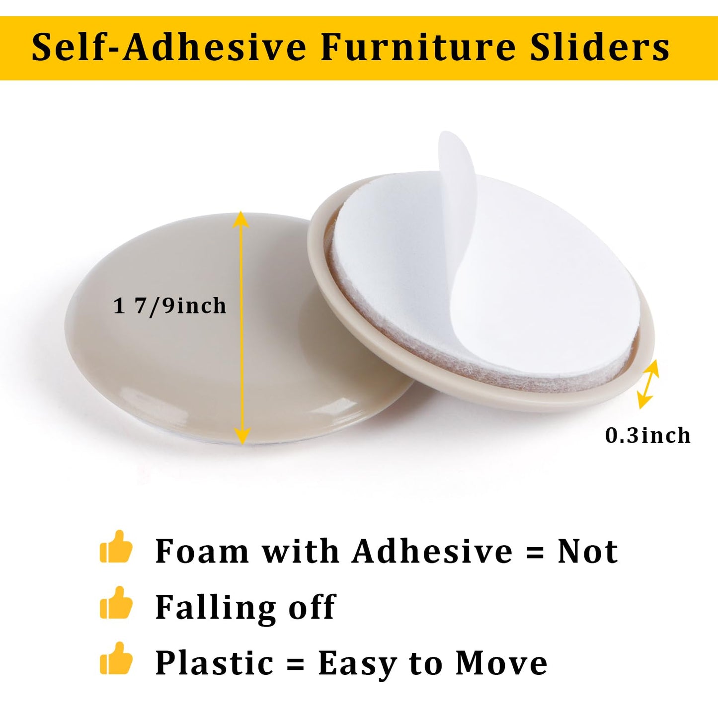 Self-Stick Furniture Sliders, New Space 36pcs 1-3/4" for Carpet - Adhesive Sliders for Quickly and Easily Move Any Item and Protect The Carpet