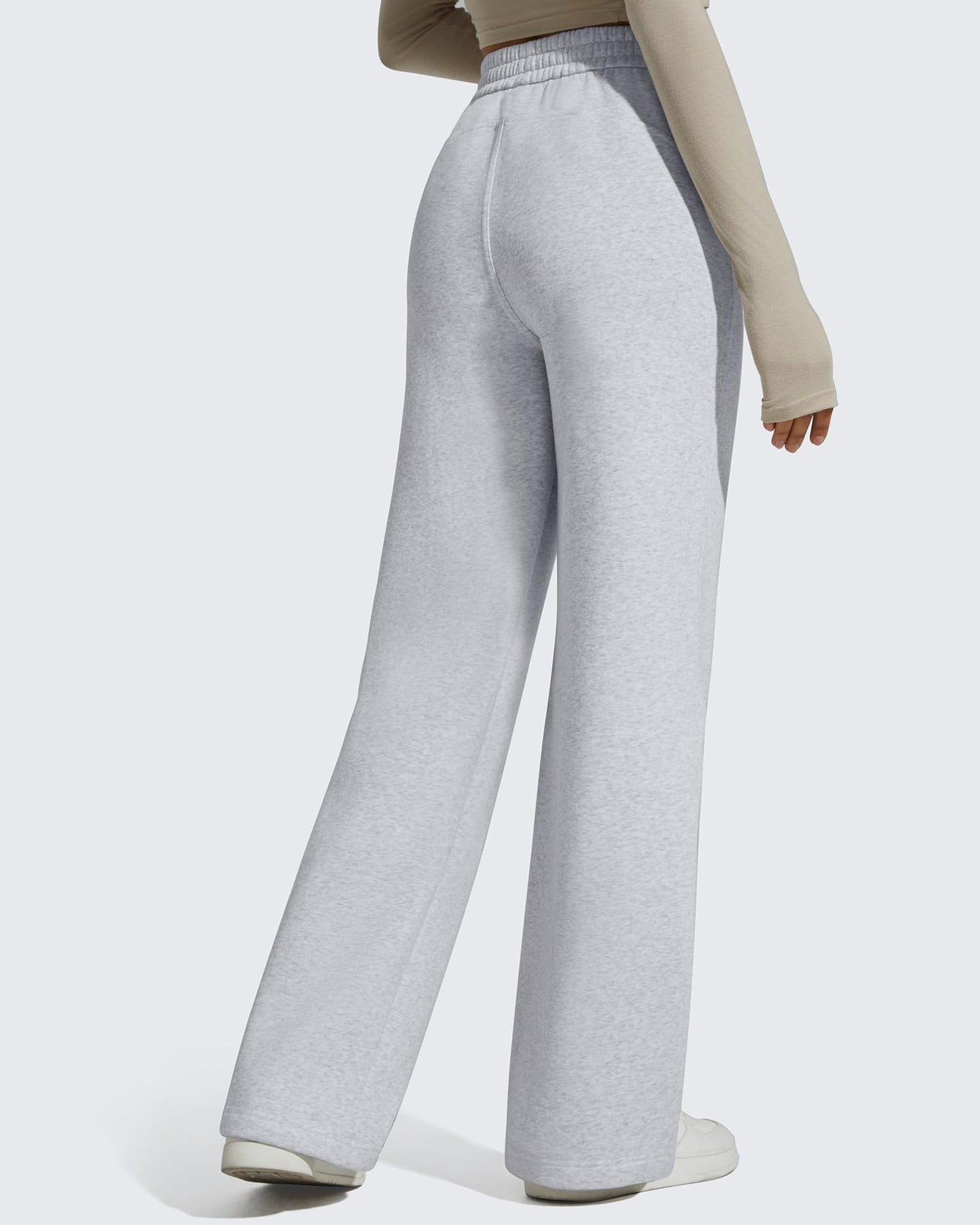 G4Free Fleece Lined Pants Women Comfy Cotton Wide Leg Pants Gray Sweatpants Baggy Elastic Waist Pants Winter Clothing (Light Heather,S,29'')