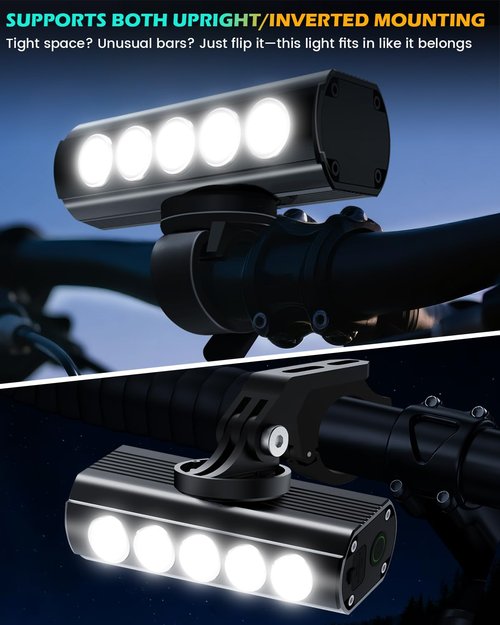Super Bright Bike Lights for Night Riding, 5 LED USB Rechargeable Bike Headlight, Bicycle Light and Taillight Set, Waterproof Aluminum Bicycle Headlight for Adult Kid Mountain Road Commuter Cycling