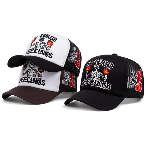 Embroidery Trucker Hat Cute “No Hard Feelings Dad Hat Mesh Skeleton Baseball Caps for Men Women Youth Black