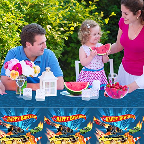 3-Pack Kids Racing Car Plastic Tablecloths - Birthday Party Supplies, 54x108 Inches