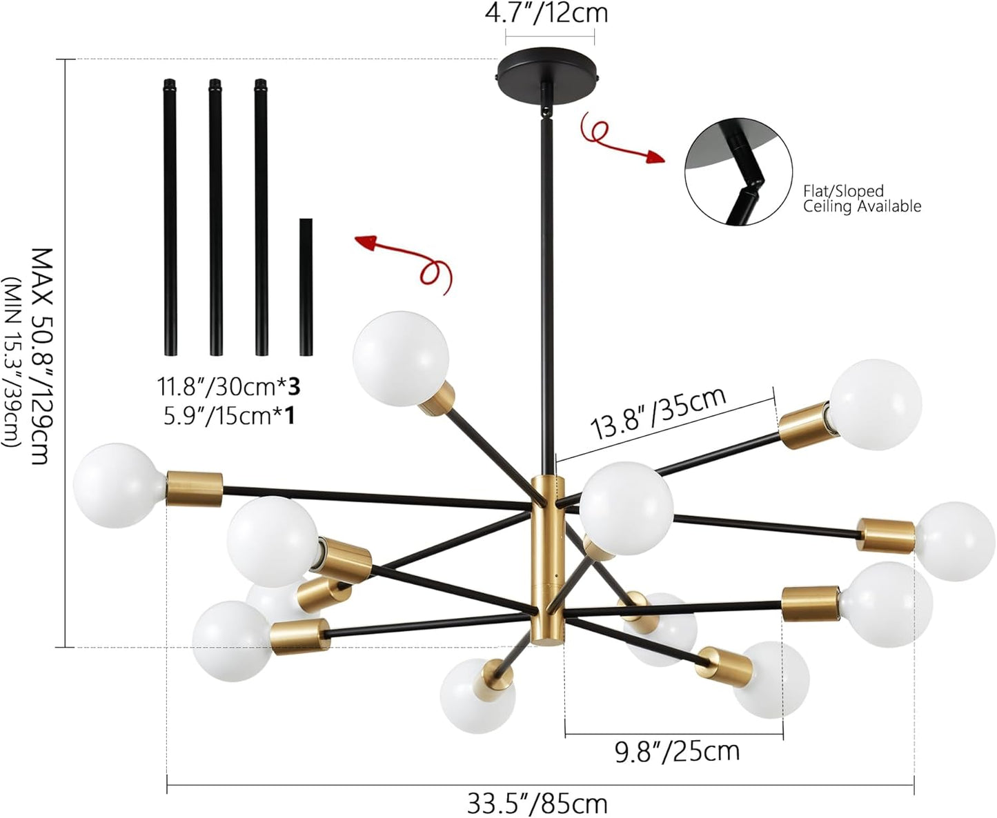 8-Light Gold Sputnik Chandelier - Modern Adjustable Ceiling Light for Dining Room, Kitchen & Foyer