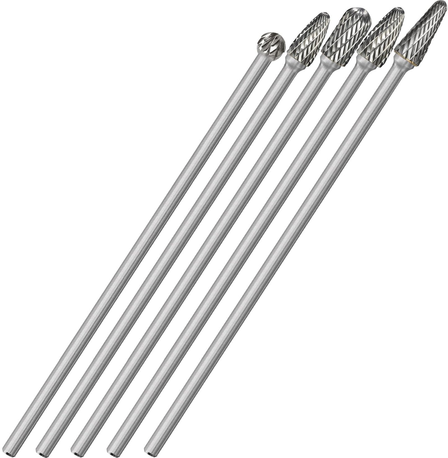 Sworker 5Pcs Long Carbide Burr Set 6mm Shank Total L 158mm Die Grinder Bits Rotary Rasp Attachment Cut Port Grind Metal Cast Iron Steel Aluminum Cylinder Head Engine Intake Exhaust Manifold Tight Area