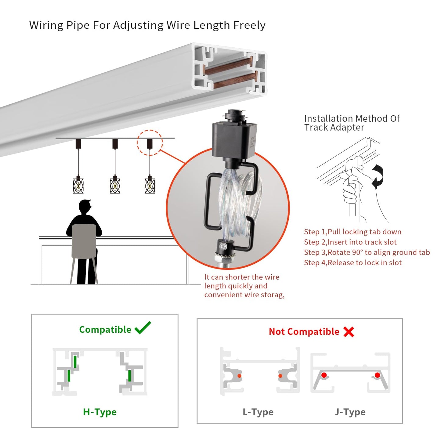 mirrea H-Type Brushed Nickel Track Lighting Pendant with Dotted Cage Clear Glass, Adjustable Hanging Light, E26 Socket, Pack of 3