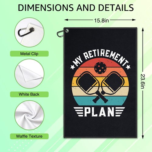 WUUCKOO My Retirement Plan Pickleball Towel, Funny Pickleball Towel for Pickleball Bag with Clip, Pickleball Accessories for Men, Pickleball Player Gifts, Retirement Gifts for Grandpa Pickleball Lover