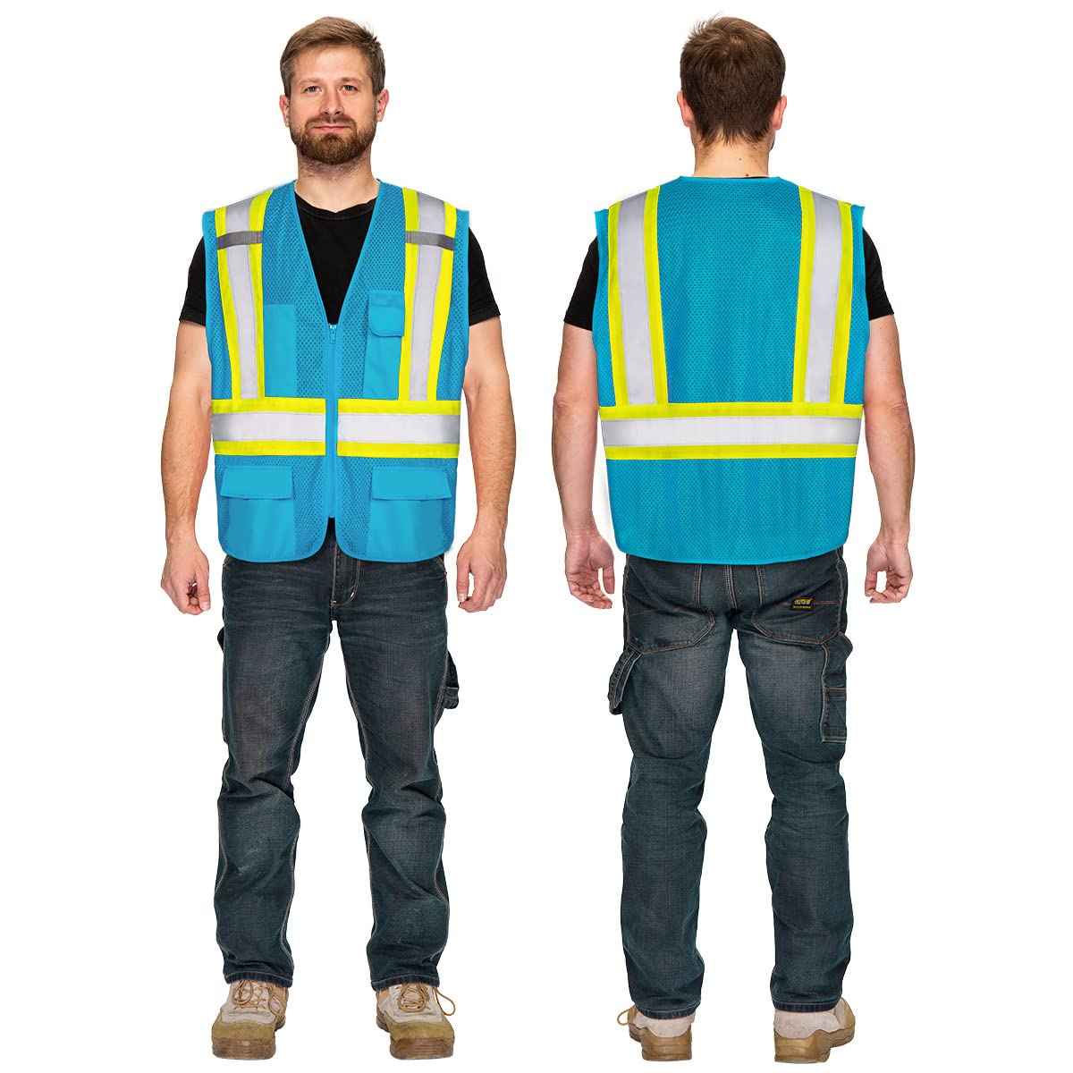 KAYGO Safety Vest with Pockets - High Visibility Reflective Vest ANSI Class 2 Construction Vest (Type R, Not FR) KG0100 (S, Sky Blue, 1 Pcs)