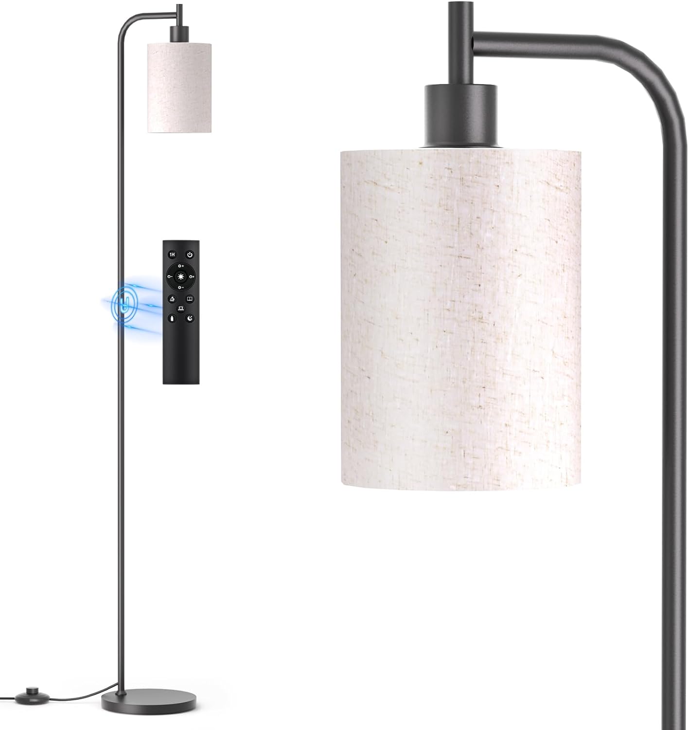 Dimmable Floor Lamp with Linen Shade & Remote Control - Modern 9W LED Standing Lamp for Living Room, Bedroom, Office