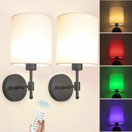Rechargeable Gold Battery Operated Wall Sconces Set of 2 with Remote & RGB Bulbs