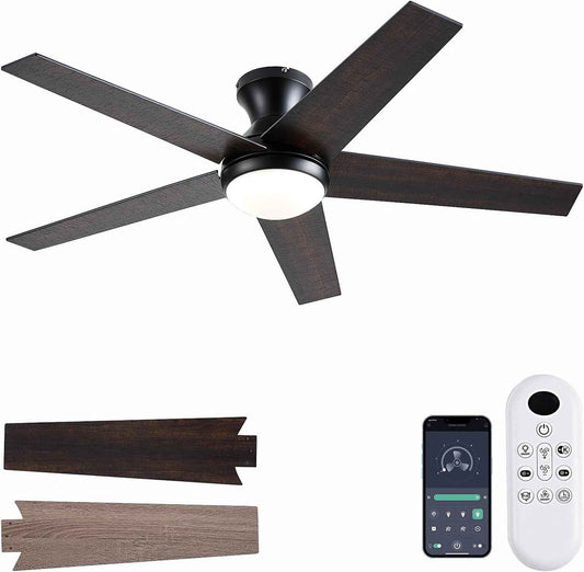 48-Inch Low Profile Ceiling Fan with Lights & Remote Control - Dimmable, Noiseless, Reversible Motor for Bedroom & Indoor/Outdoor Use