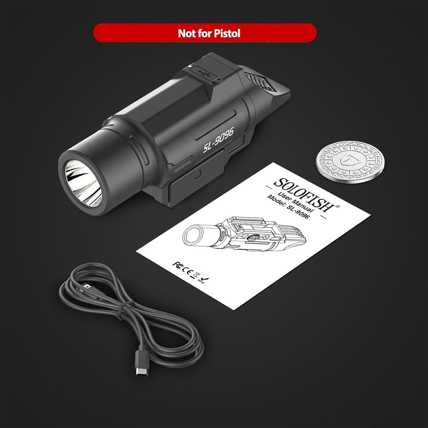 Solofish Tactical Flashlight - 1500 Lumen Rechargeable Weapon Light with Picatinny Rail Compatibility