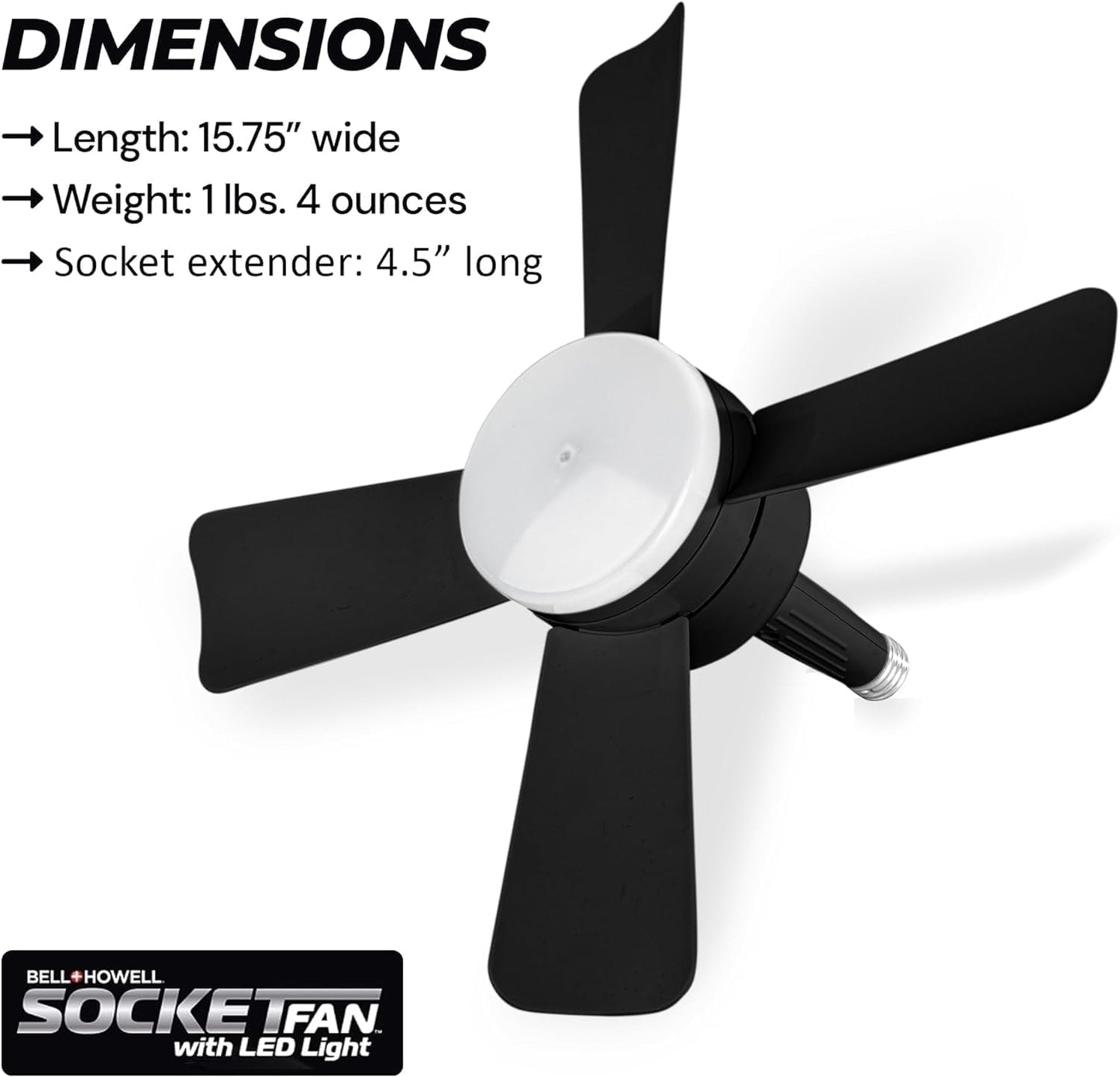 Socket Breeze Ceiling Fan with Light & Remote - Portable 3500K 1000 Lumens E26/E27